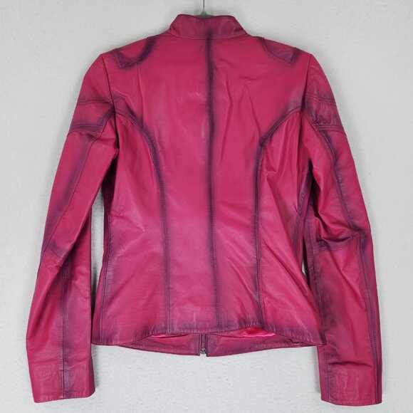 Giorgio Di Mare Jacket Womens Large Pink Fuchsia Leather Yachting Full Zip NEW - Picture 15 of 16